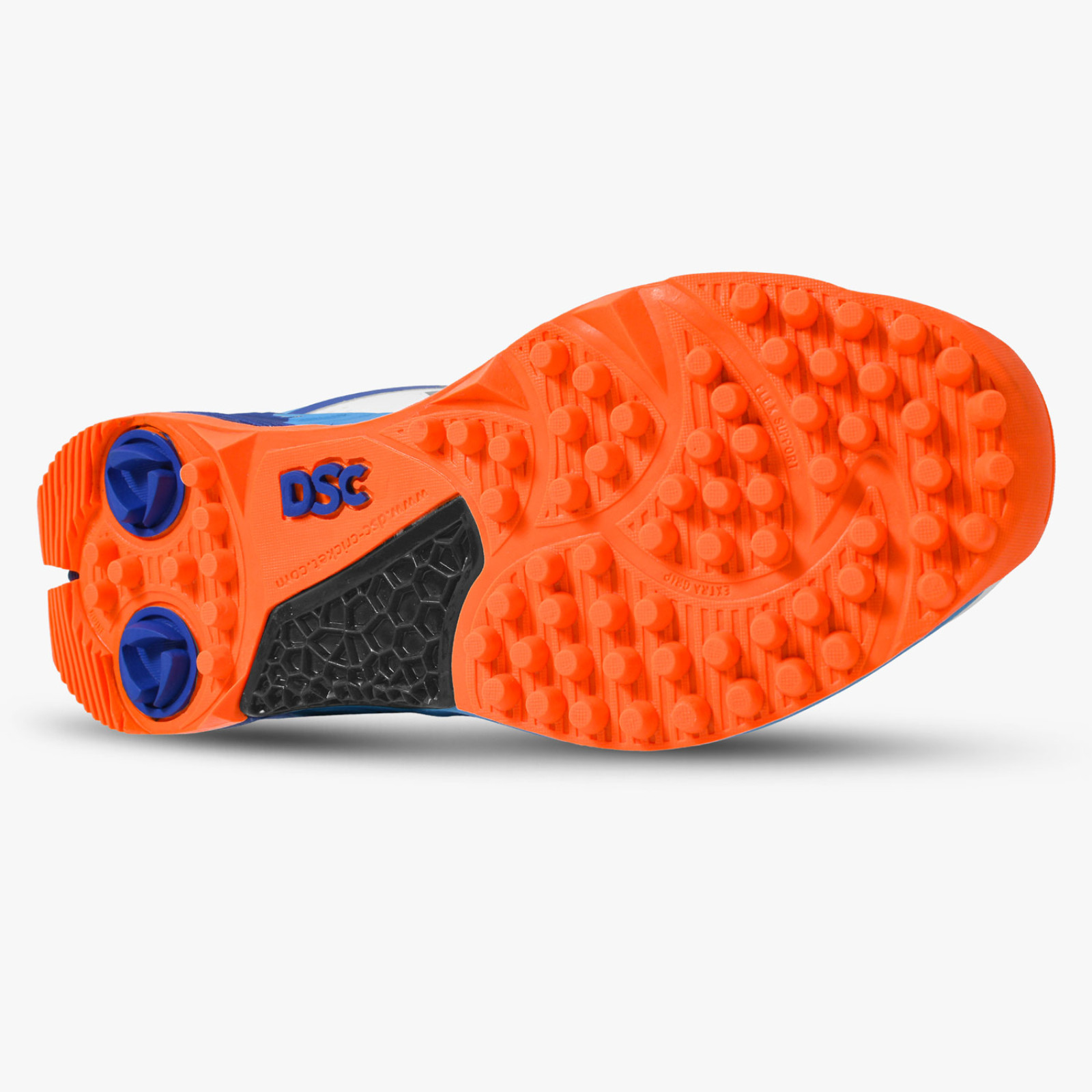 DSC Jaffa Neo Junior Cricket Shoes - White/Blue/Orange (2026) -
