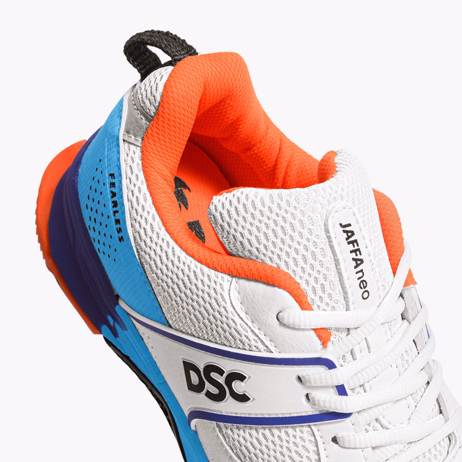 DSC Jaffa Neo Cricket Shoes - White/Blue/Orange (2026) - DSC