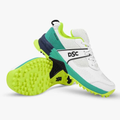DSC Jaffa Neo Junior Cricket Shoes - White/Green/Yellow (2026)
