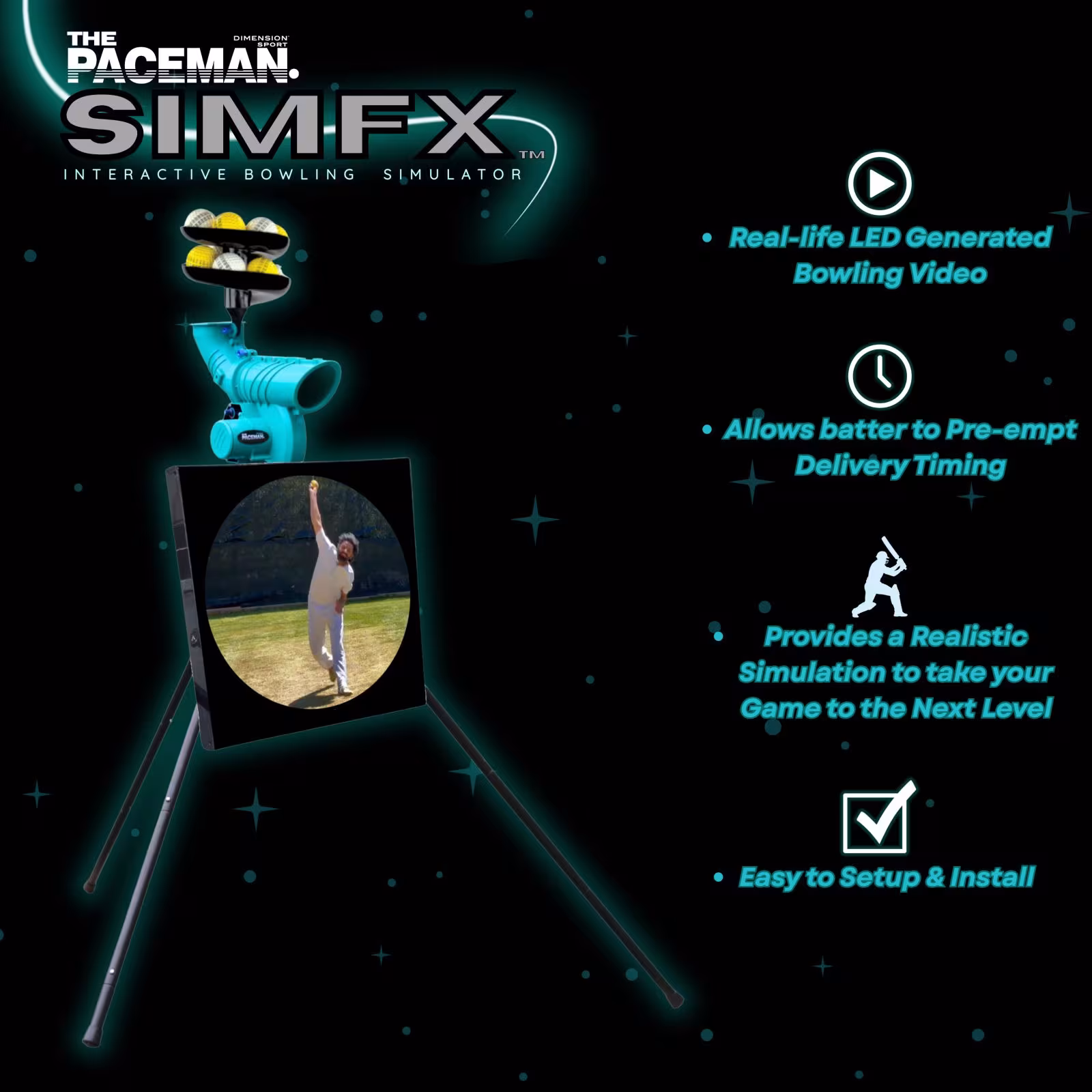 Paceman 195 XTFX Cricket Bowling Machine & SimFX Bundle -