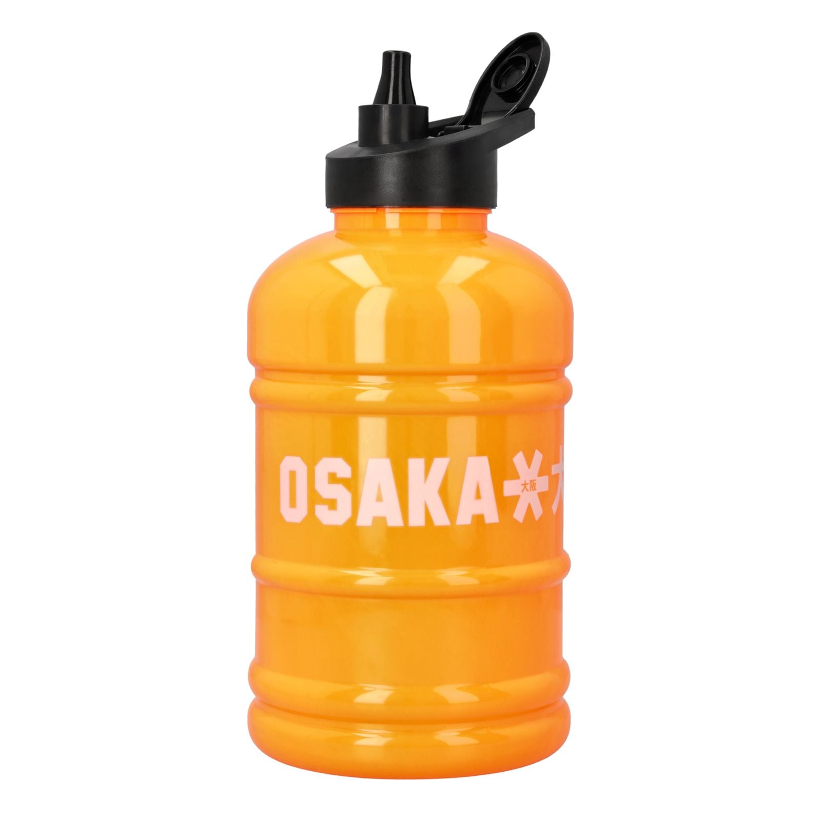 Osaka Giga Water Bottle - Orange Tiger (2026/27) - Osaka Giga Water Bottle in Orange Tiger, front view with white logo, ribbed body and open black flip spout lid.
