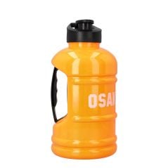 Osaka Giga Water Bottle in Orange Tiger, side angle showing black flip-top cap, black handle and white Osaka logo.