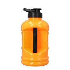 Osaka Giga Water Bottle in Orange Tiger, front view showing orange body, black flip-top lid and black handle