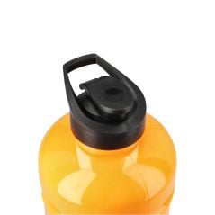 Osaka Giga Water Bottle in Orange Tiger, close-up of the black screw lid with flip-top spout and carry loop