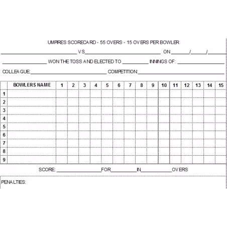55 Over Cricket Umpires Match Cards (pack of 25)