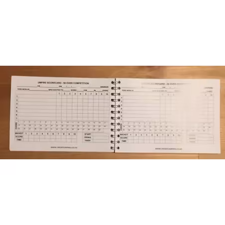 Wirebound 50 Over Cricket Umpires Match Cards (pack of 100)
