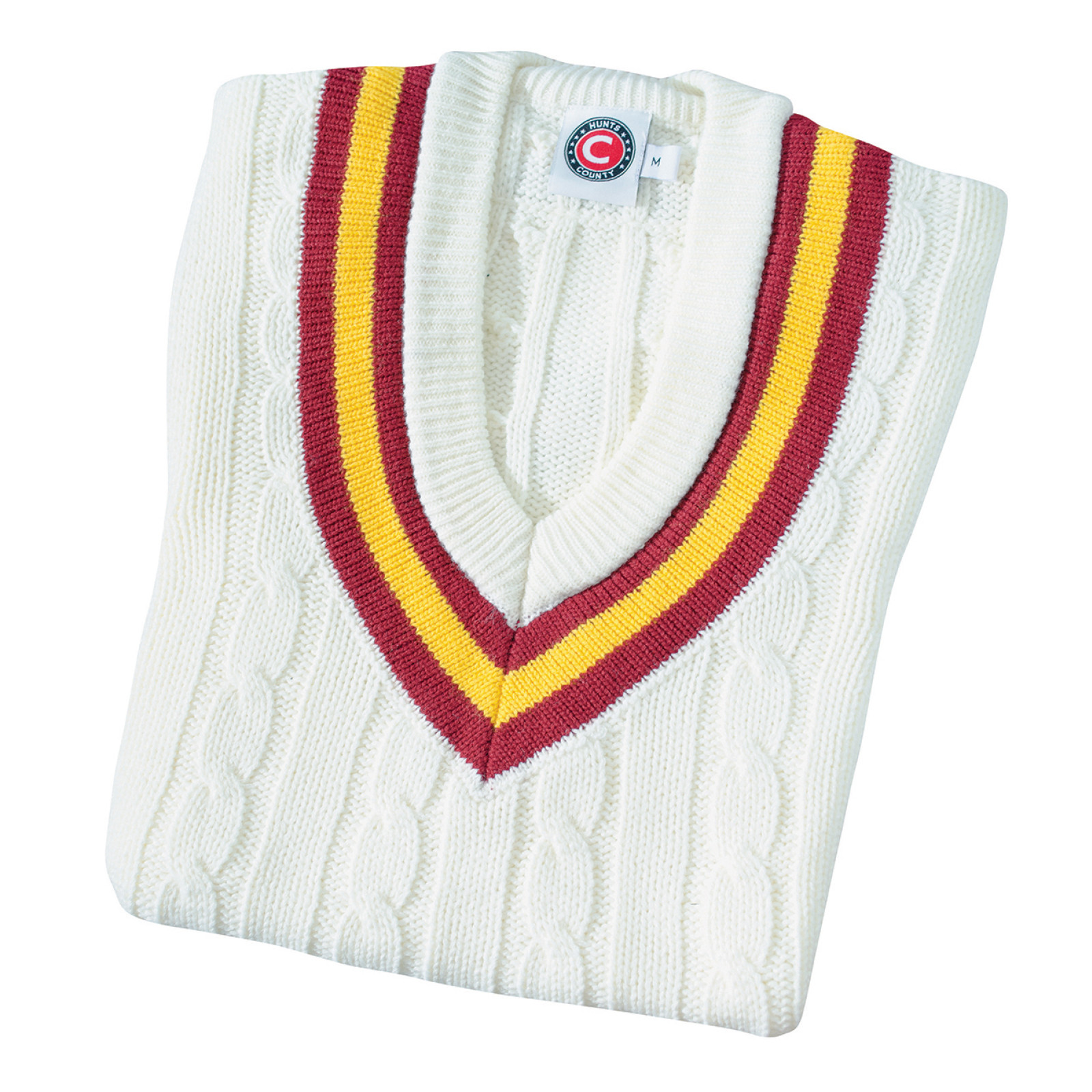 Hunts County Sleeveless Junior Cricket Slipover - Maroon/Gold - Hunts County Junior Cricket Slipover - Maroon/Gold