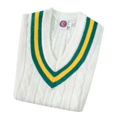 🔥 Hunts County Sleeveless Junior Cricket Slipover - Green/Gold | Next Day Delivery 🔥