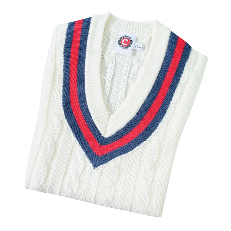 Hunts County Junior Cricket Sweater - Navy/Red