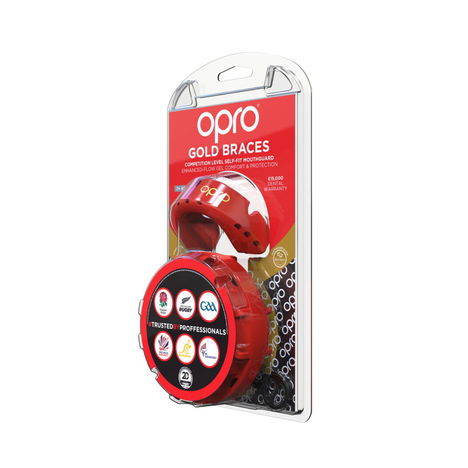 OPRO Self-Fit GEN4 Gold Braces Mouthguard - Red/Pearl - Back View