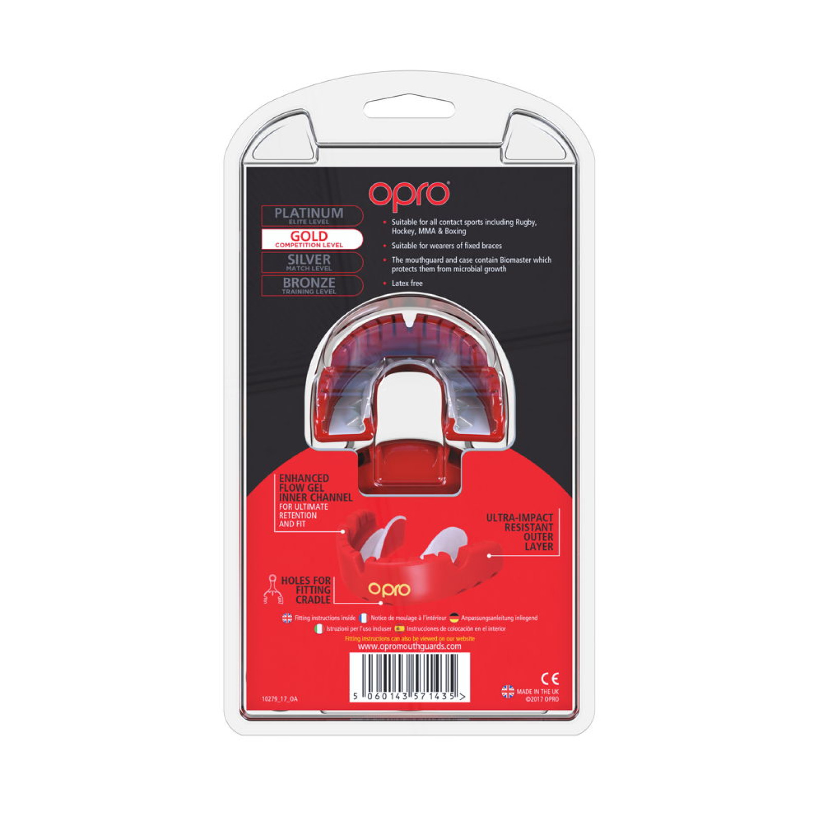 OPRO Self-Fit GEN4 Gold Braces Mouthguard - Red/Pearl - Detail