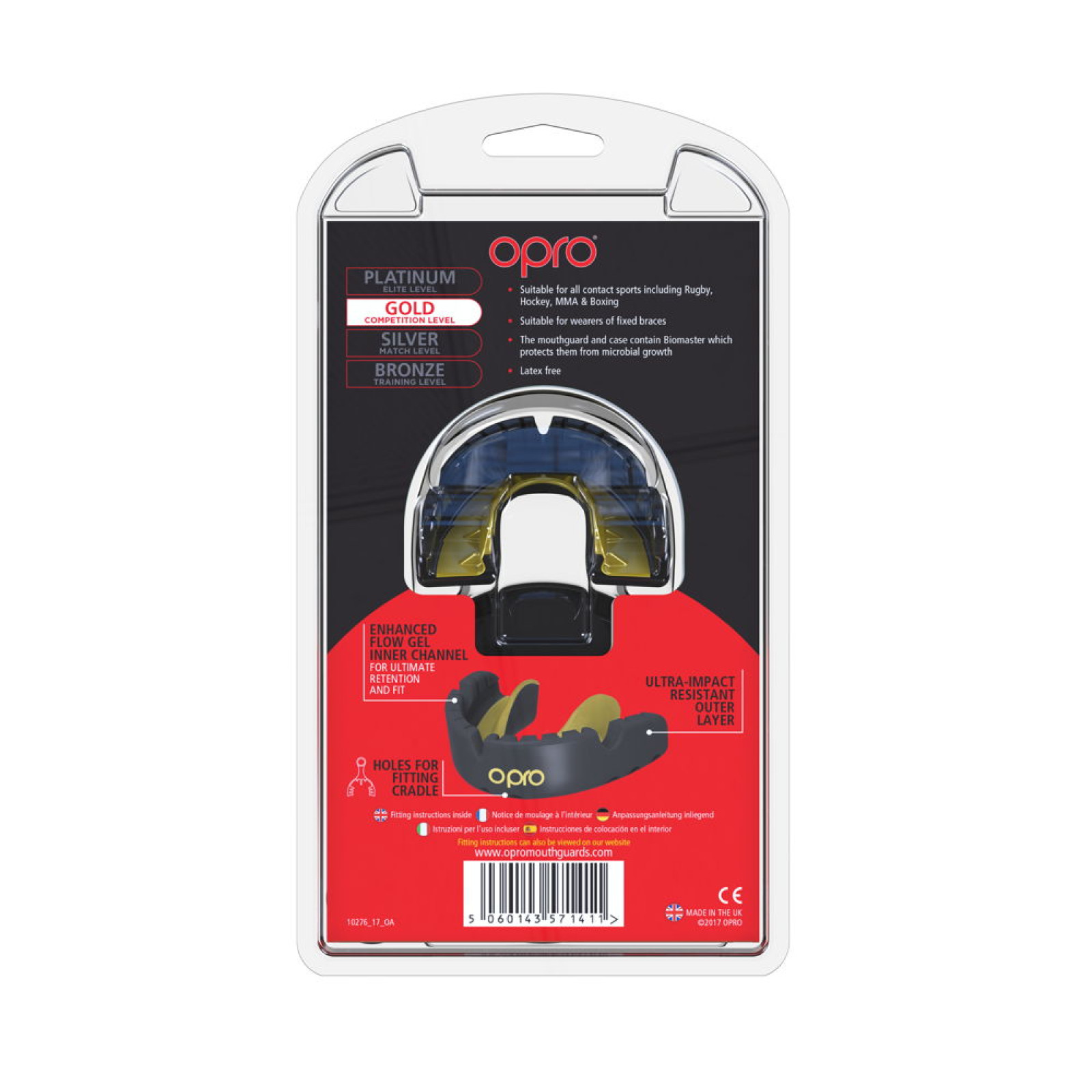 OPRO Self-Fit GEN4 Gold Braces Mouthguard - Black/Gold - OPRO Self-Fit GEN4 Gold Braces Mouthguard - Black/Gold - OPRO Self-Fit 
