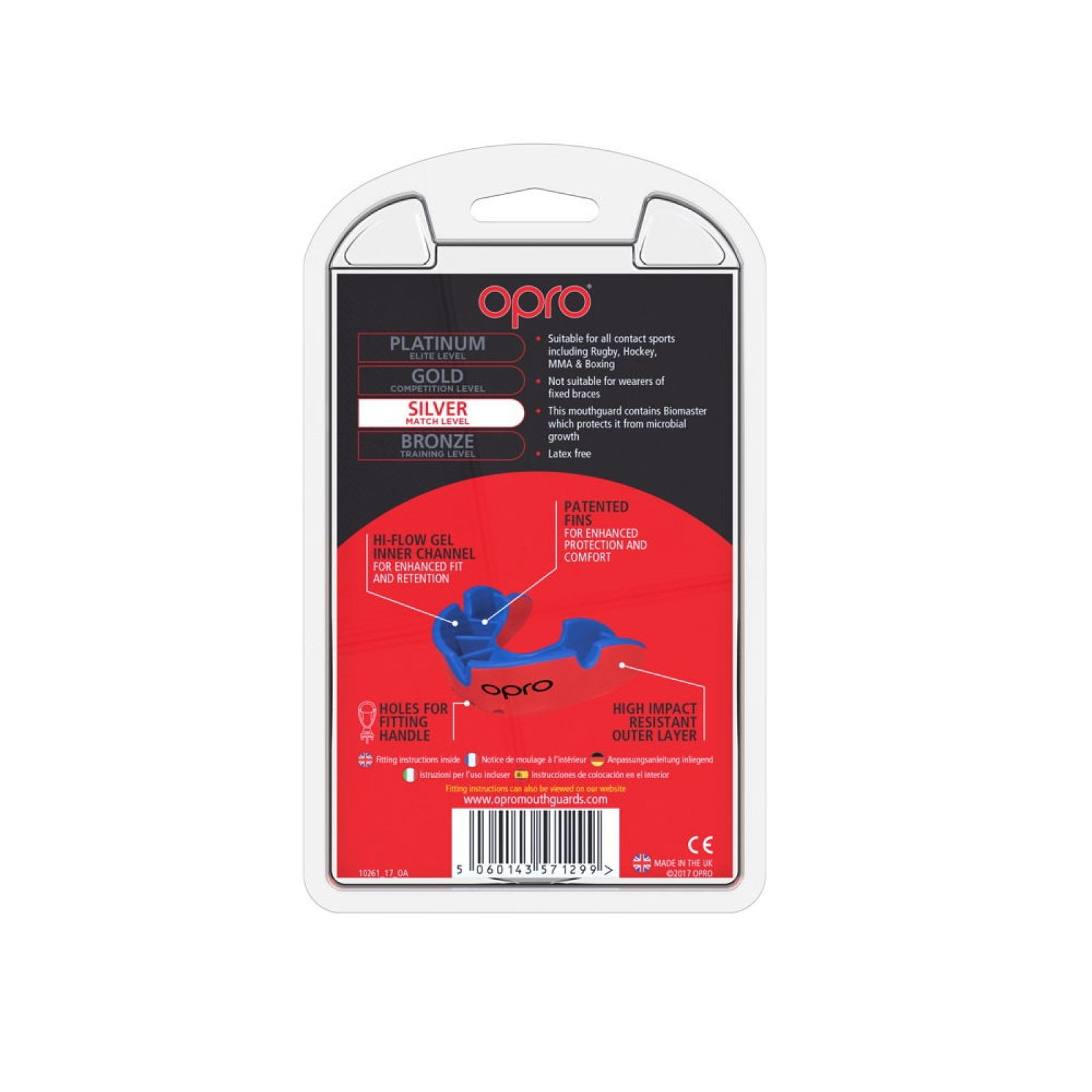 OPRO Self-Fit GEN4 Junior Silver Mouthguard - Red/Blue - OPRO Self-Fit GEN4 Junior Silver Mouthguard - Red/Blue - OPRO Self-Fit 