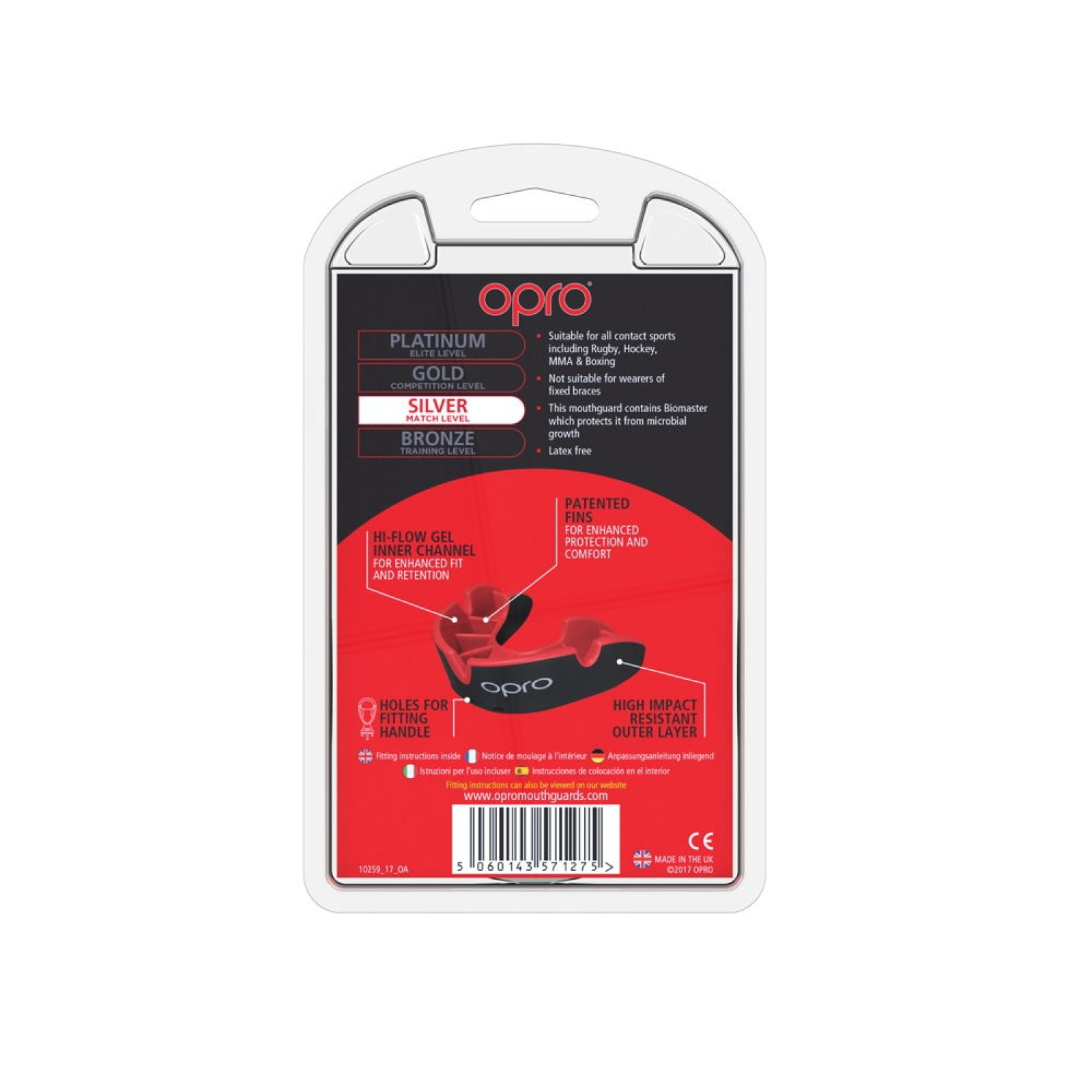 OPRO Self-Fit GEN4 Junior Silver Mouthguard - Black/Red - Back View