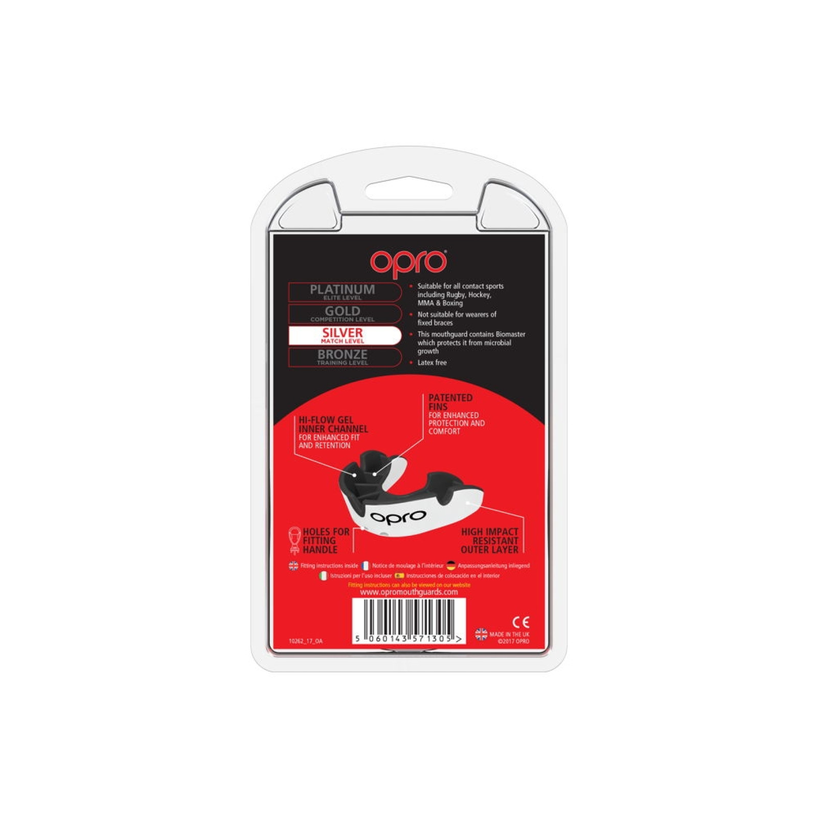OPRO Self-Fit GEN4 Silver Mouthguard - White/Black - OPRO Self-Fit GEN4 Silver Mouthguard - White/Black - OPRO Self-Fit GEN4 Sil
