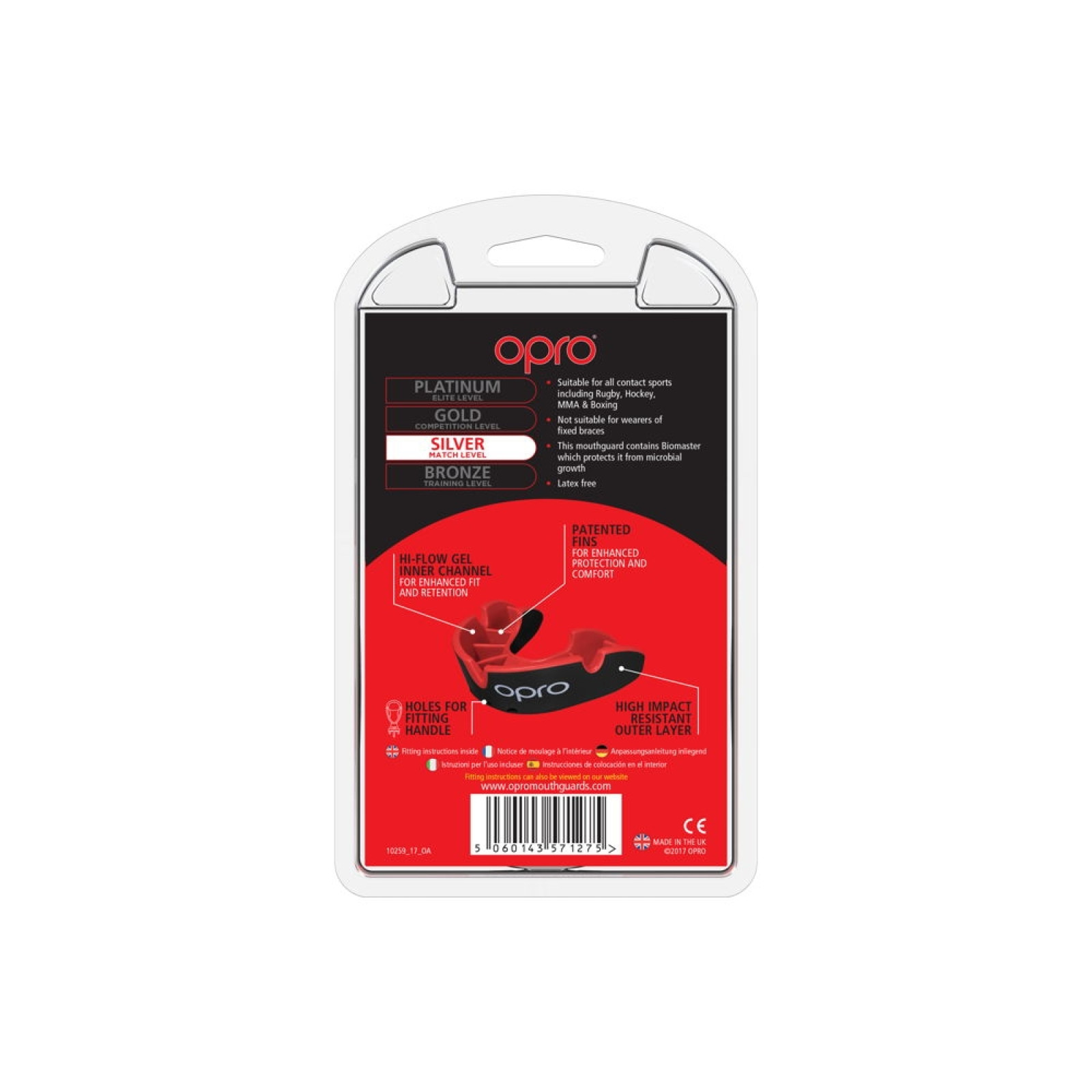 OPRO Self-Fit GEN4 Silver Mouthguard - Black/Red - OPRO Self-Fit GEN4 Silver Mouthguard - Black/Red - OPRO Self-Fit GEN4 Silver 
