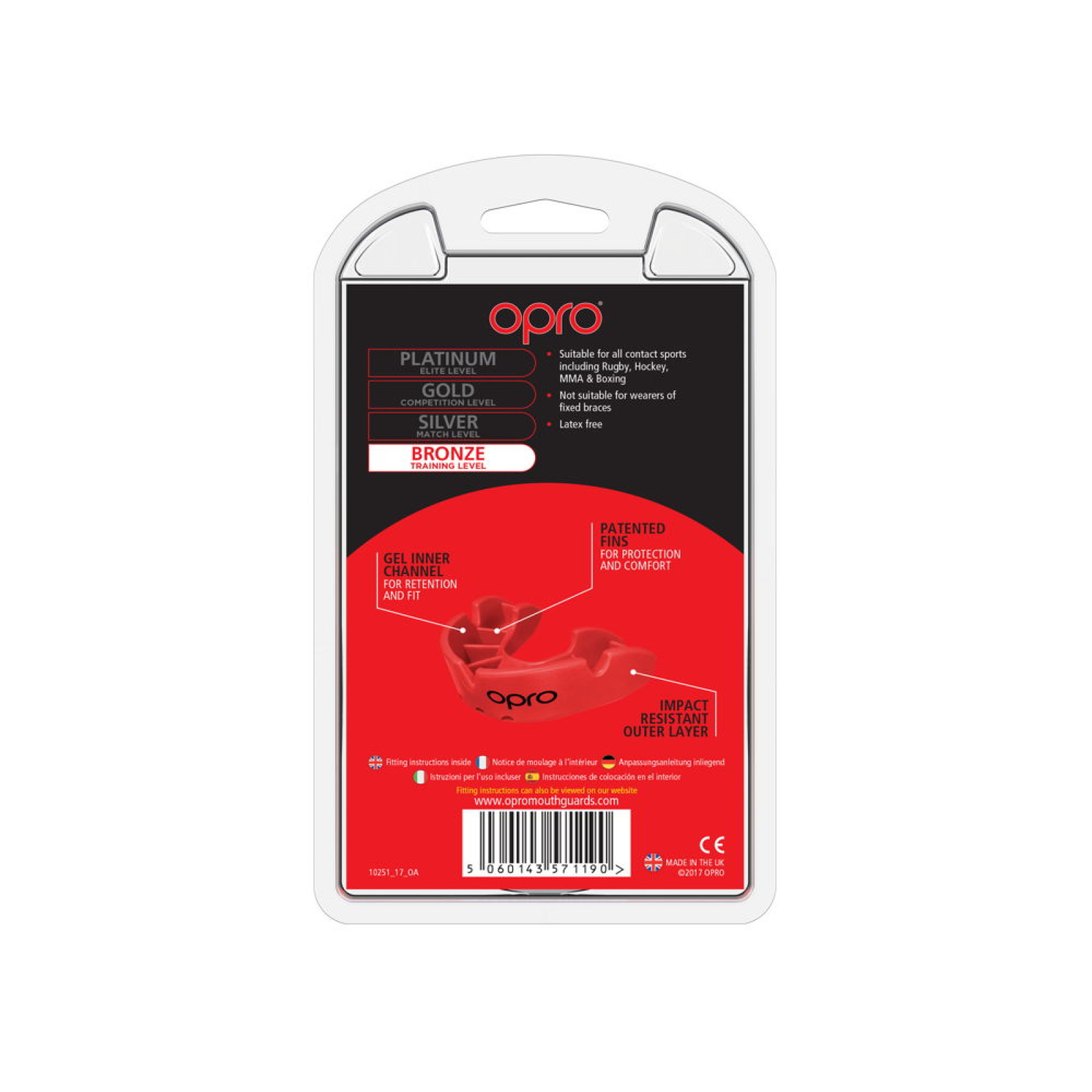 OPRO Self-Fit GEN4 Junior Bronze Mouthguard - Red - Side View