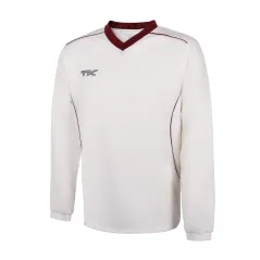 TK Long Sleeve Cricket Sweater - Maroon Trim