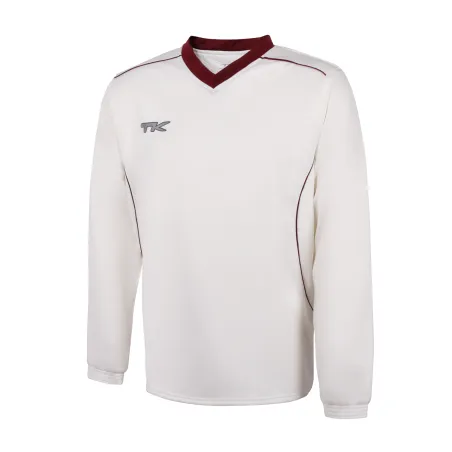 TK Long Sleeve Cricket Sweater - Maroon Trim