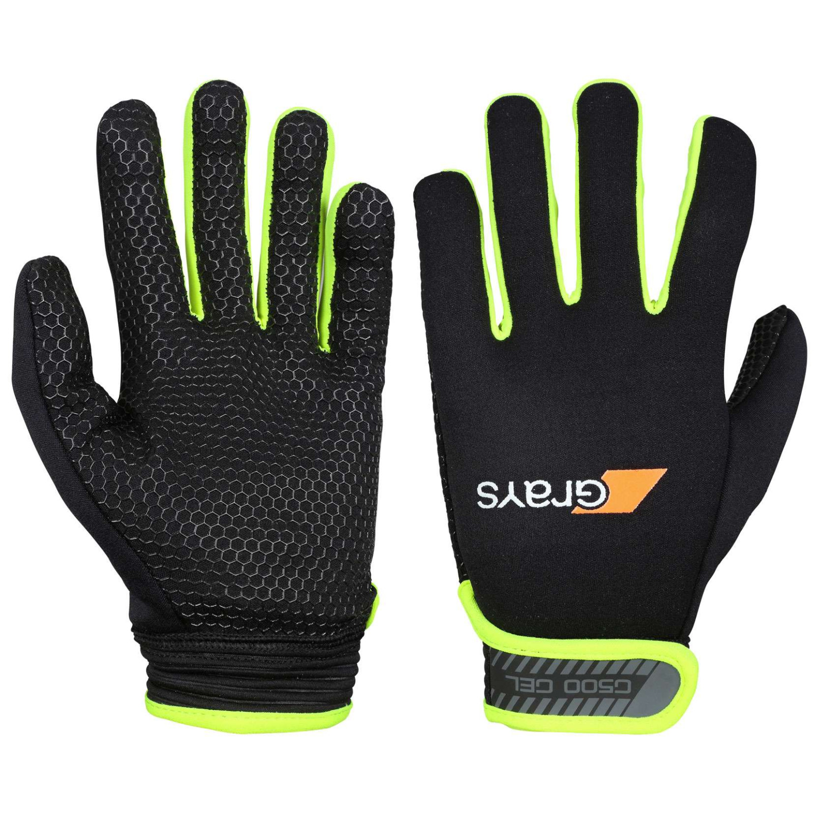 Grays G500 Gel Hockey Gloves - Black/Neon Yellow (2024/25) - Guantes de hockey en gel Greys G500 - Negro / Amarillo neón