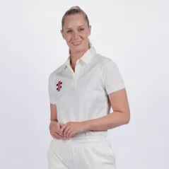 Chemise de cricket à manches courtes pour femme grise Nicolls Matrix V2 (2022)