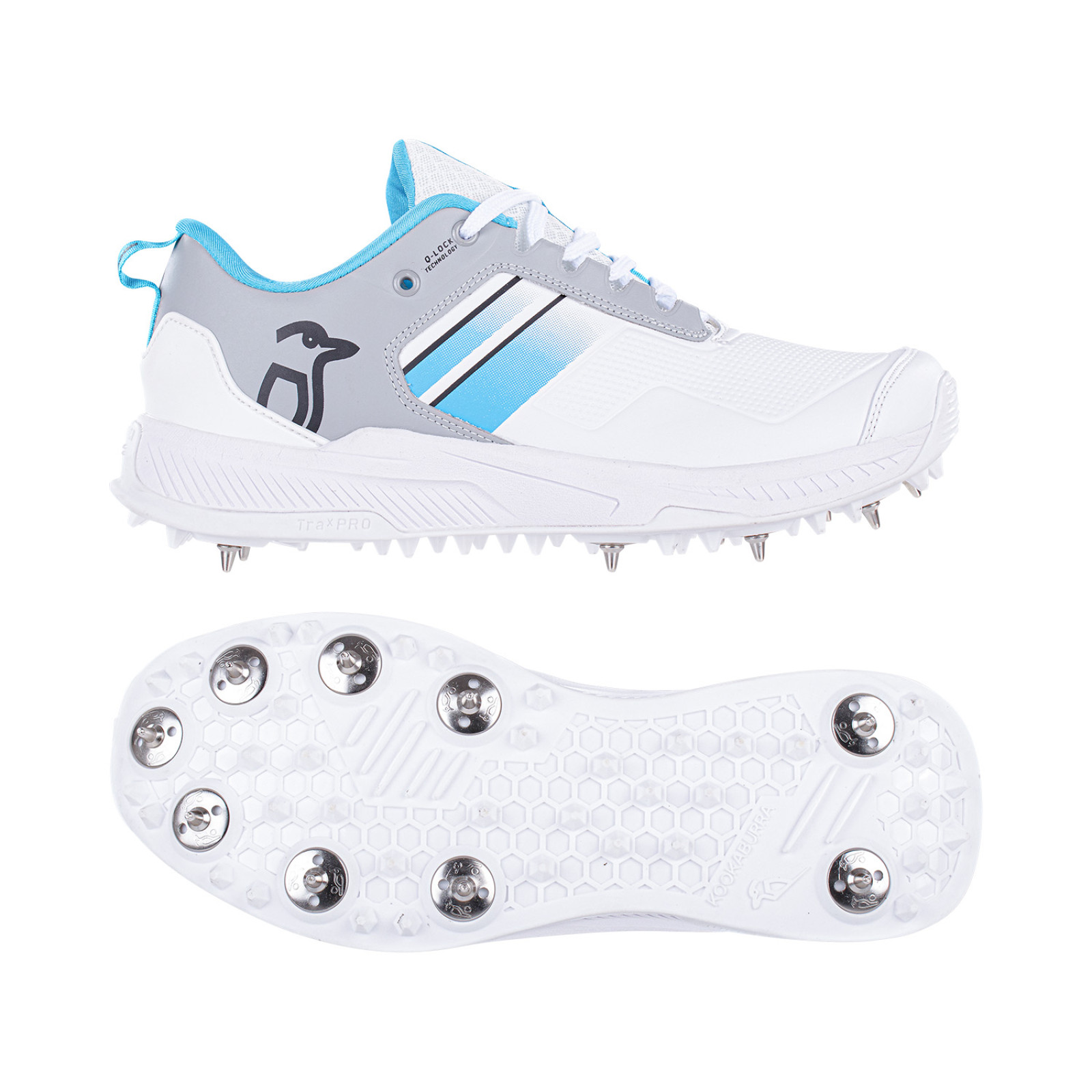 Kookaburra KC 1.0 Spike Cricket Shoes - White/Mint/Grey (2023) - Image 1 of 13