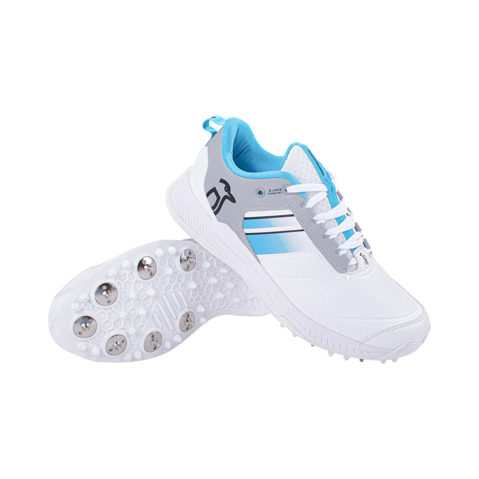 Kookaburra KC 1.0 Spike Cricket Shoes - White/Mint/Grey (2023) - View 5 of 13
