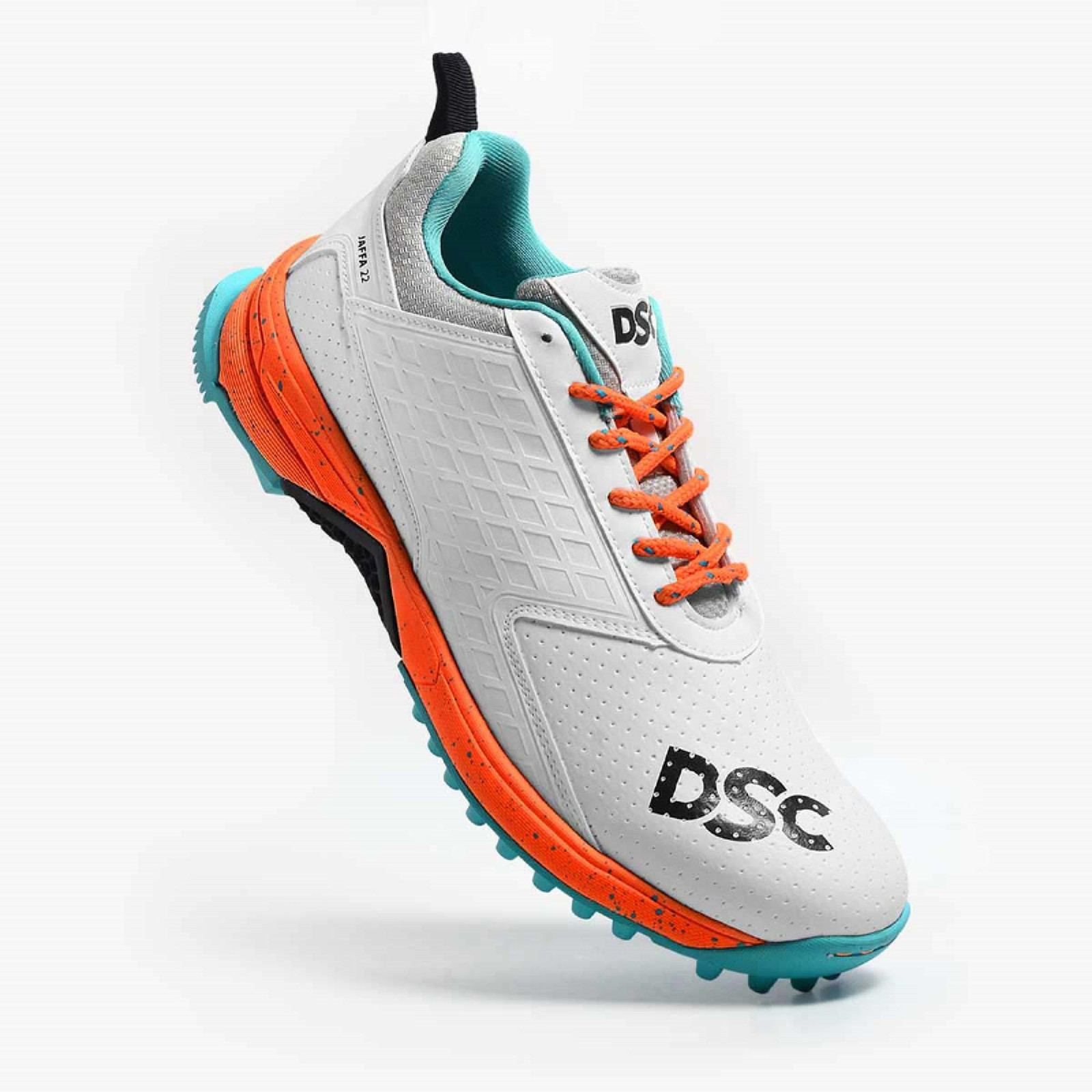DSC Jaffa 22 Junior Rubber Cricket Shoes - White/Orange (2023) - DSC Jaffa 22 Junior Rubber Cricket Shoes - White/Orange (2023) 