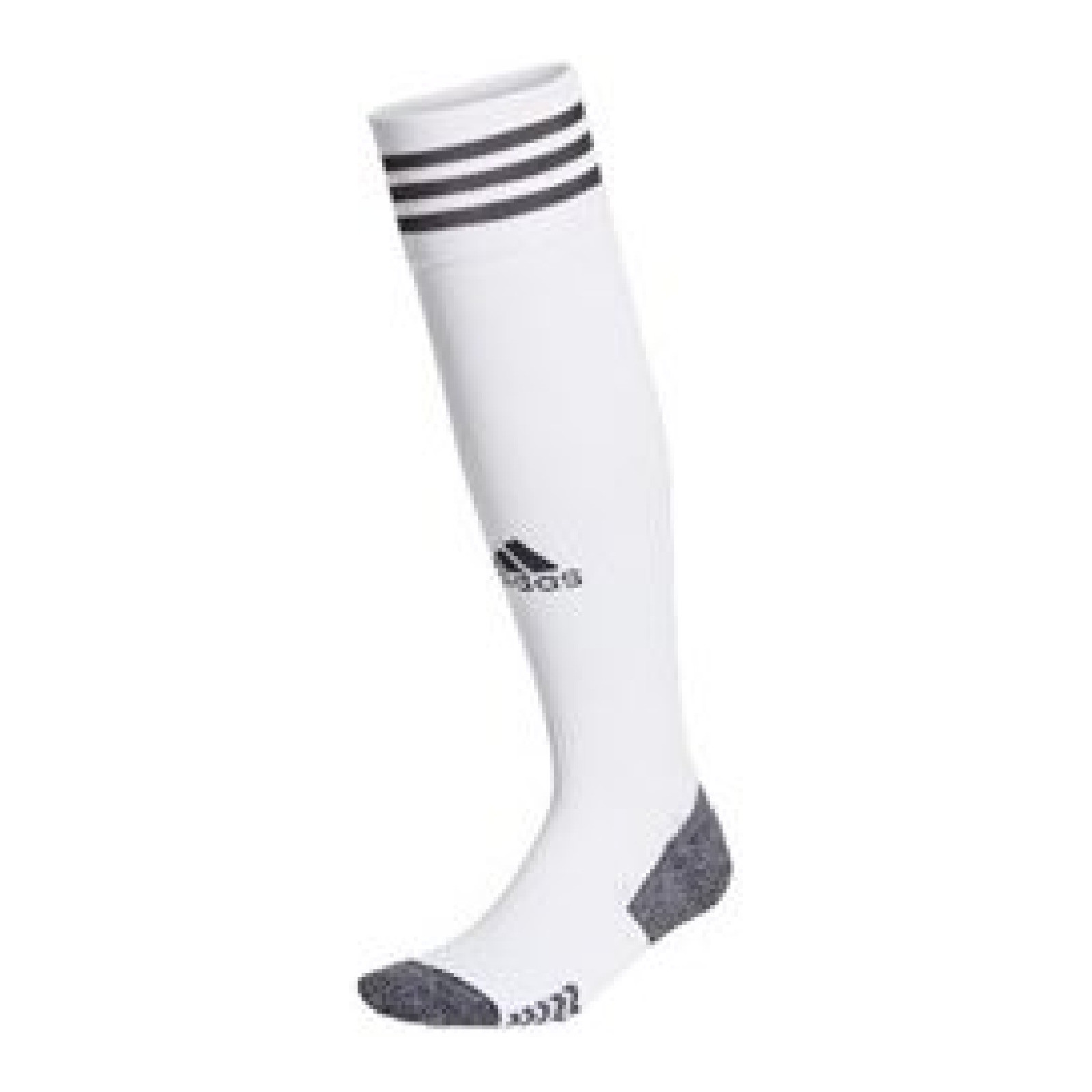 Adidas Hockey Socks - White (2023/24) - Adidas Hockey Socks in white, side view of one sock with three grey stripes at the top and grey heel and toe.