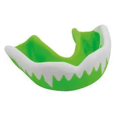 Gilbert Viper Mouthguard in green with a white jagged fang pattern, shown from a front three-quarter angle