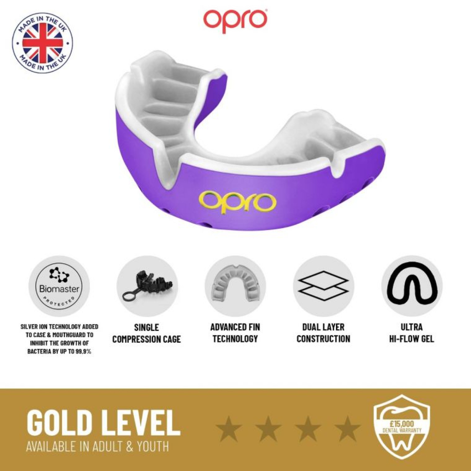 OPRO Self-Fit GEN4 Gold Mouthguard - Purple/White - OPRO Self-Fit GEN4 Gold Mouthguard - Purple/White - OPRO Self-Fit GEN4 Gold 