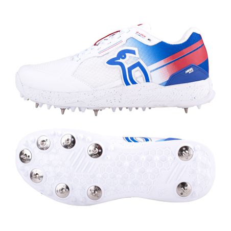 Kookaburra KC 1.0 Spike Cricket Shoes - White/Blue/Red (2024) - Kookaburra KC 1.0 Spike Cricket Shoes - White/Blue/Red (2024) - 