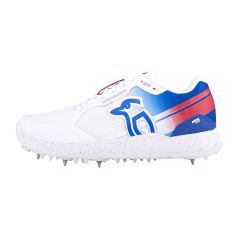 Kookaburra KC 1.0 Spike Cricket Shoes - White/Blue/Red (2024) - Back View
