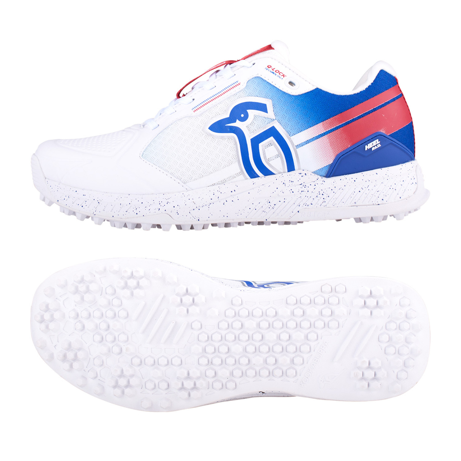 Kookaburra KC 1.0 Rubber Cricket Shoes - White/Blue/Red (2024) - Kookaburra KC 1.0 Rubber Cricket Shoes - White/Blue/Red (2024) 