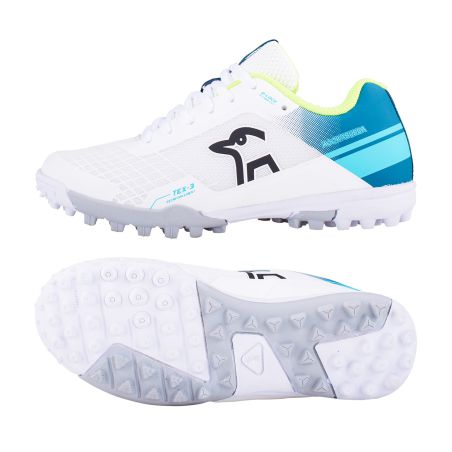 Kookaburra KC 5.0 Rubber Junior Cricket Shoes - White/Teal (2024)