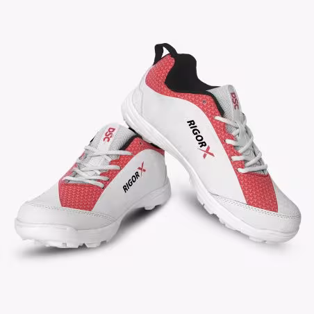 DSC Rigor X Junior Rubber Cricket Shoes - White/Red (2024) - DSC Rigor X Junior Rubber Cricket Shoes - White/Red (2024) - DSC Ri