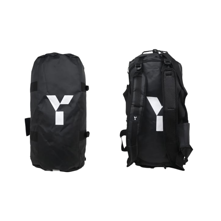 Y1 Matchday Bag - Black (2024/25) - Y1 Matchday Bag 2024/25 in black, front and back views with large white Y logo and backpack straps