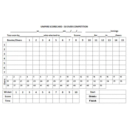 50 cartes de match des arbitres Over Cricket (pack de 25) -