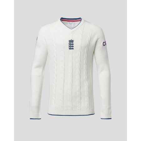 England Cricket Mens Long Sleeve Knitted Sweatshirt - White (2023/24)