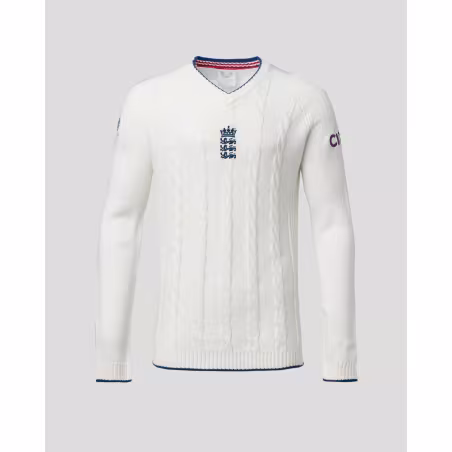 England Cricket Mens Long Sleeve Knitted Sweatshirt - White (2023/24)