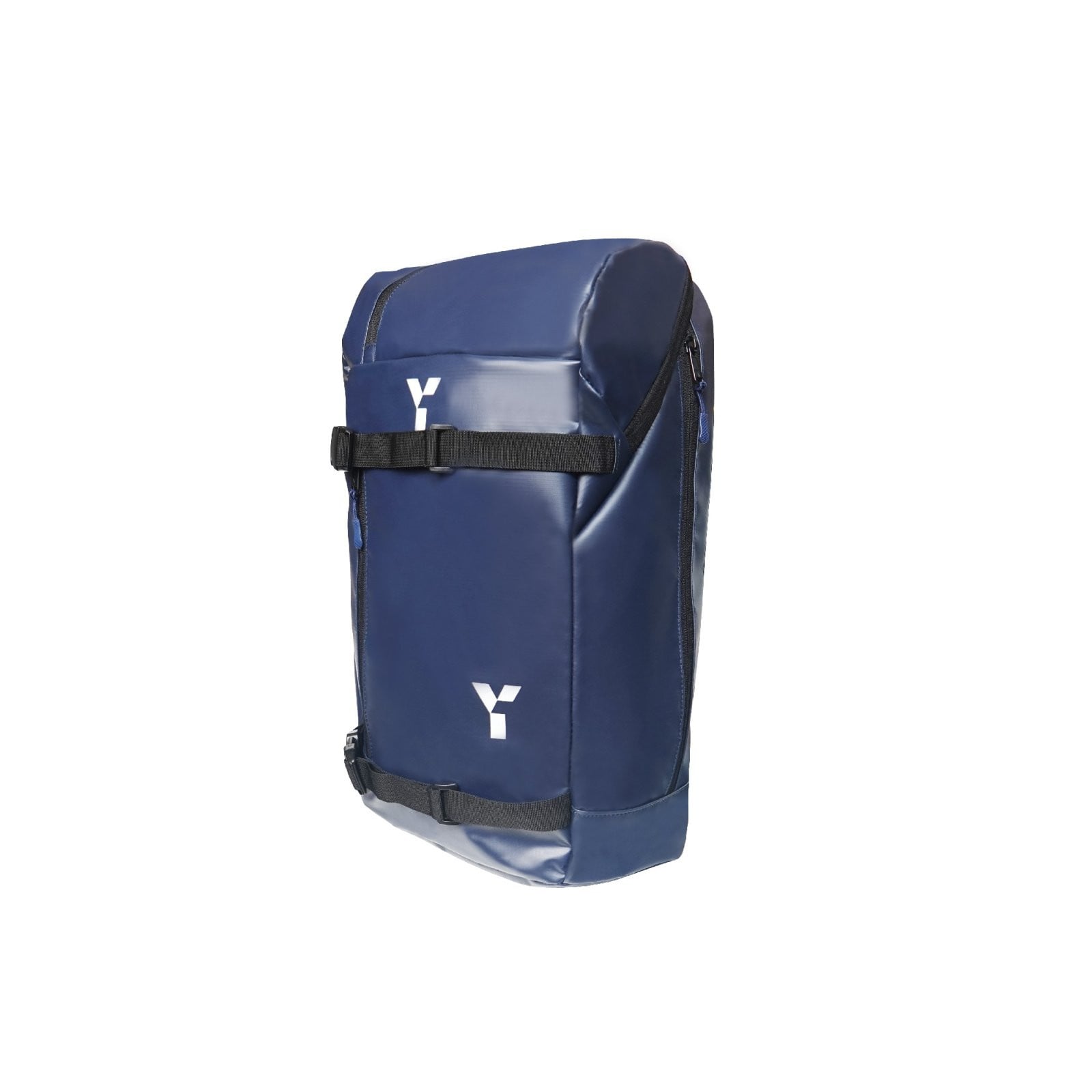 Y1 Ranger Backpack - Navy (2025/26) - Y1 Ranger Backpack in navy, angled front view showing two white Y logos and black compression straps